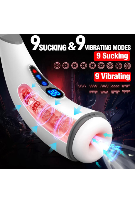 007 Pro Suck Beyaz - Akıllı Isıtmalı İnleme Sesli Emiş ve Titreşim Özellikli Suni Vajina Dijital Ekranlı Otomatik Mastürbatör