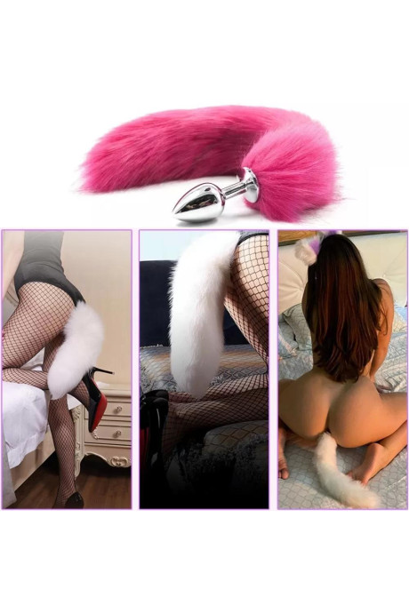 Fox Tail Anal Plug 40 CM Tilki Kuyruklu Metal Anal Plug - Rose