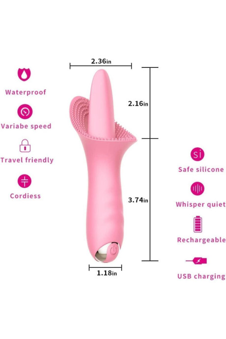TONGUE Şarjlı Su Geçirmez Güçlü Titreşimli G-Spot ve Klitoris Uyarıcı Dil Vibratör - Pembe