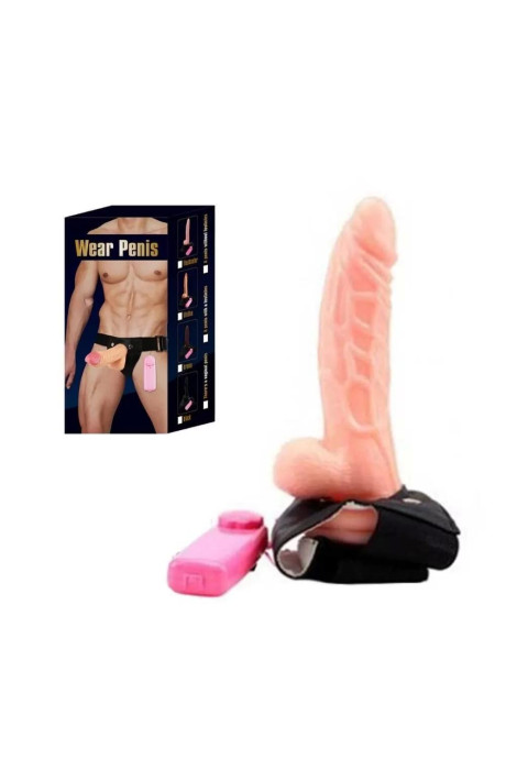 Wear Penis Güçlü Titreşimli 5 CM Uzatmalı Testisli Belden Bağlamalı İçi Boş Realistik Penis